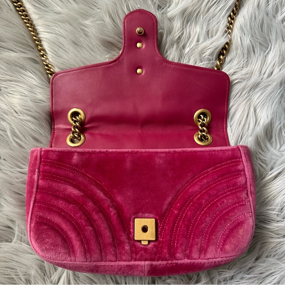 GUCCI Velvet Matelasse Small GG Marmont Shoulder Bag Crossbody Pink - Picture 9 of 17